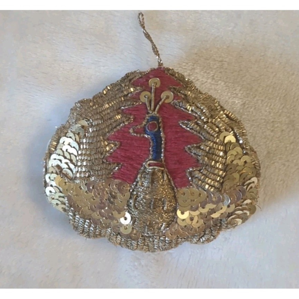 Vintage Zardozi Embroidered Peacock Ornament Sequins Stuffed‎ Unique